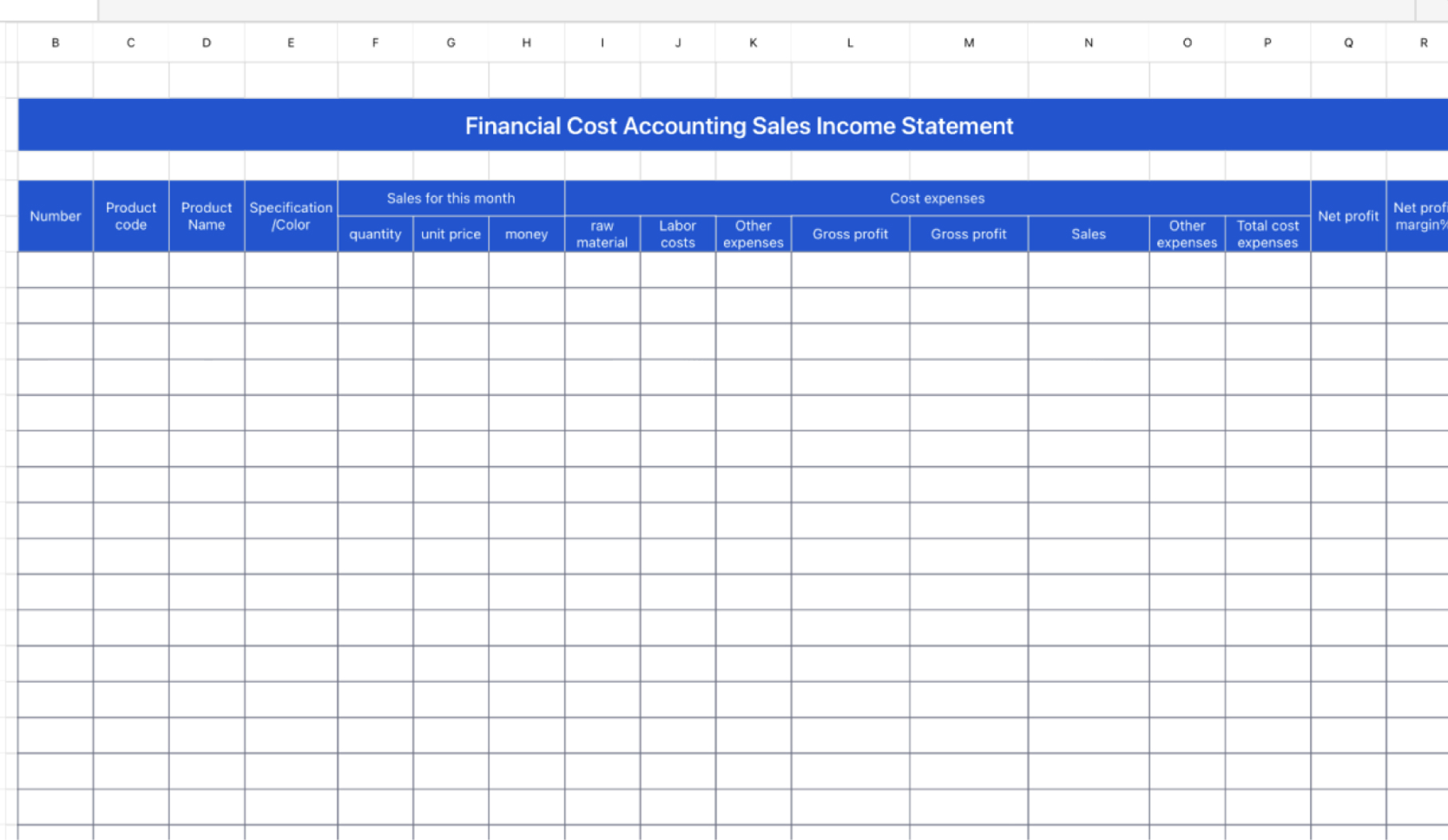 Financial costing sales income statement 1